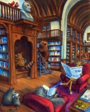 Animals Reading in the Library Funny Rhi